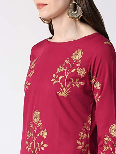 Image of Vaamsi Women's Polycrepe Gold Printed Kurta & Palazzo Set (PKSET1013 Red)