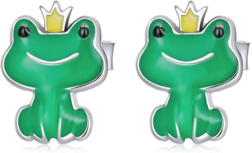 Petites boucles d'oreilles en argent et grenouille verte pour le quotidien