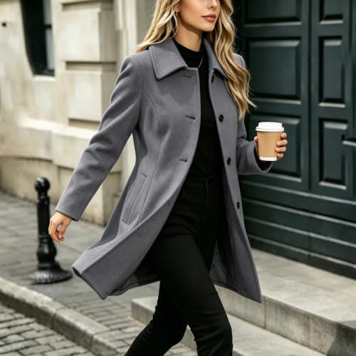Wool Jacket Women Winter Trench Coats Thicken Pea Coat with Pockets | Plus Size Chunky Jackets, Casual Lapel Collar Buttons Outerwear, Oversized Cardigans,Soft Comfy Warm Overcoats - image 7