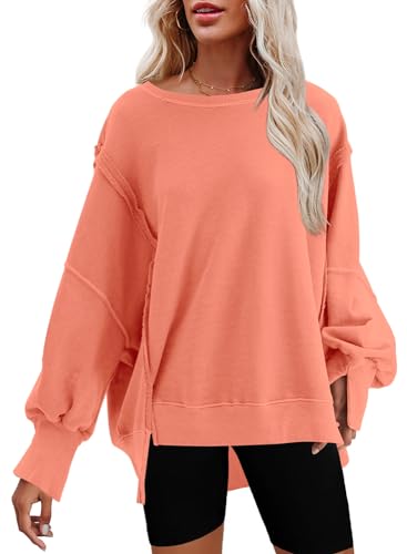 Nirovien Womens Oversized Crewneck Sweatshirt Side Slit Long Sleeve Pullover Slouchy Fit Tops