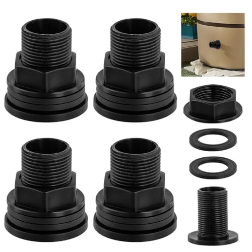 Kronabelle - 4 accesorios de mamparo de PVC para barriles de lluvia, macho de 3/4 pulgadas, adaptadores roscados hembra de 1/2 pulgadas con sellos de silicona, acuario, piscina y conectores de tanque