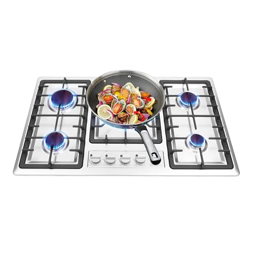 Cocina de gas de 5 quemadores, placa de gas de acero inoxidable, cuatro niveles de potencia, 5 quemadores, con 2000 Pa para camping, autocaravana, cocina, estufa