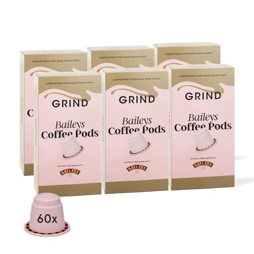 Grind x Baileys Coffee Pods Pack of 60 Biodegradable Capsules 100% Arabica Nespresso Original Compatible Home Compostable Barista Quality and Specialty Grade Medium Roast