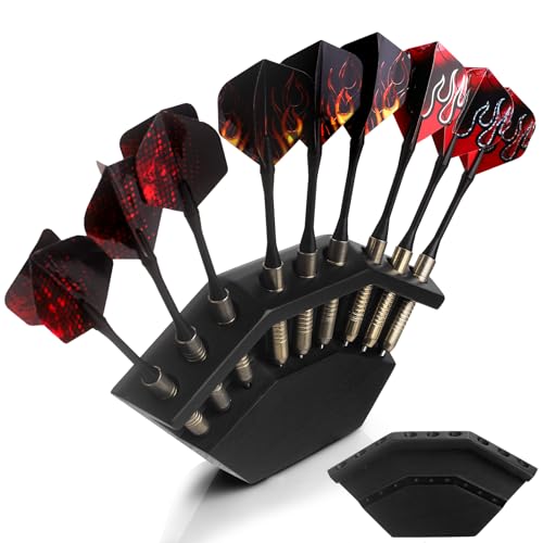 Enjoyard Suporte para dardos 2 em 1 e suporte de parede de madeira para dardos, suporte para dardos de alta qualidade, expositor de dardos, suporte para dardos, acessórios premium (preto, 1 unidade)