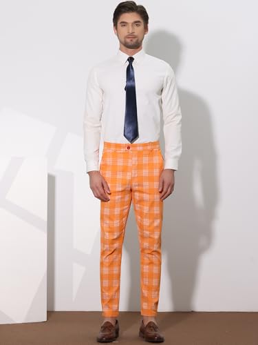 Lars Amadeus Men's Plaid Dress Pants Casual Slim Fit Flat Front Skinny Business Checked Plaid Pants3