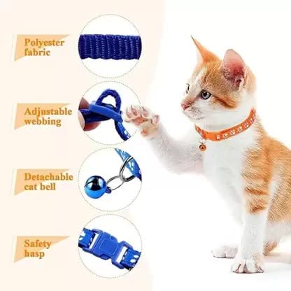 Image of Footprint Cat Collar with Bell Basic Dog Cat Collar I Buckle Adjustable Polyester Cat Dog Collar I with Bell 10 MM (Blue Color)