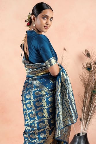 Image of Subham Women Saree Chandrakor Paithani Silk Cotton | Soft Daily Wear Golden Zari Sari with Unstitched Blouse