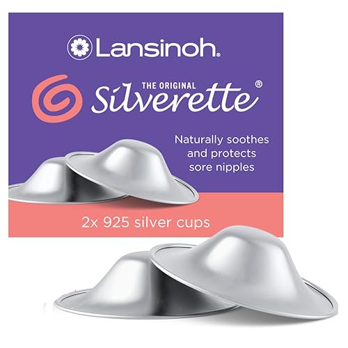 Lansinoh Original Silverette Nipple Cups - 925 Sterling Nickel Free Silver Nipple Shields for Breastfeeding - Naturally soothes and Protects Sore Nipples Breast Feeding - Postpartum Essentials