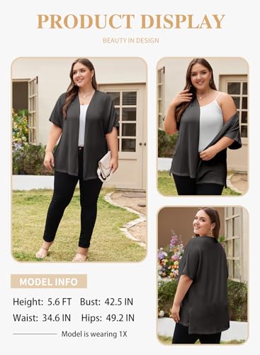 Image of Eytino Women Plus Size Lightweight Cardigan Half Sleeve Ribbed Knit Kimono Cardigans Tops(1X-5X)