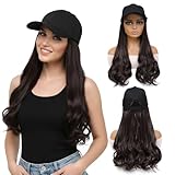 AliRobam Hat Wigs Long Baseball Cap Wig with Wavy Ends Synthetic Hair Extensions attached for Women girls Adjustable Wig Hat (Brown, 20inch)