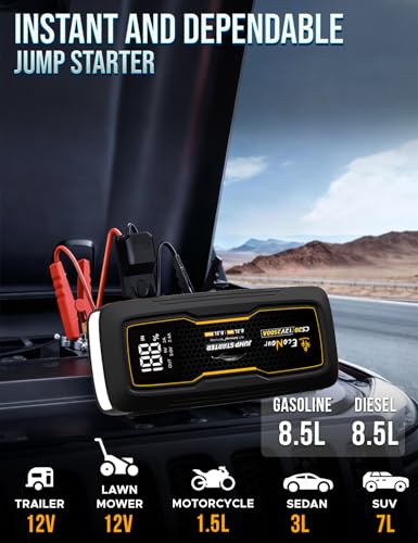 Image of EcoNour 2500A Car Battery Jump Starter 12V Battery Booster Pack Up to 8.5L Gas & 8.5L Diesel Engines - Jump Box with Jumper Cables, USB Charger, LCD Display, LED Flashlight - for Cars, SUVs, Trucks