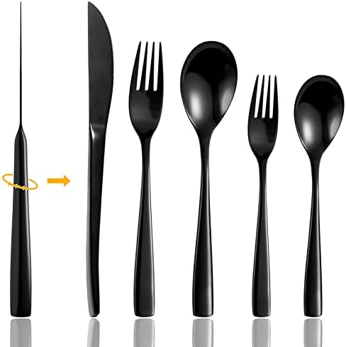 Flatware Sets, 20-Piece Silverware Set, Stainless Steel Home Kitchen Hotel Restaurant Tableware Cutlery Set, Service for 4, Dishwasher Safe (Mirror Finish Black) (Black, 4) (matte black)