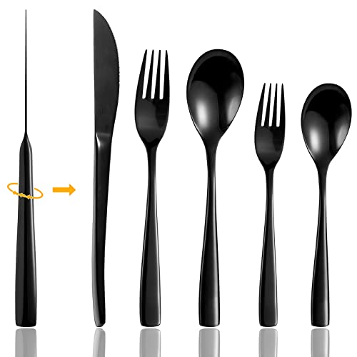 Flatware Sets, 20-Piece Silverware Set, Stainless Steel Home Kitchen Hotel Restaurant Tableware Cutlery Set, Service For 4, Dishwasher Safe (Mirror Finish Black) (Black, 4) (Matte Black) #TOP7