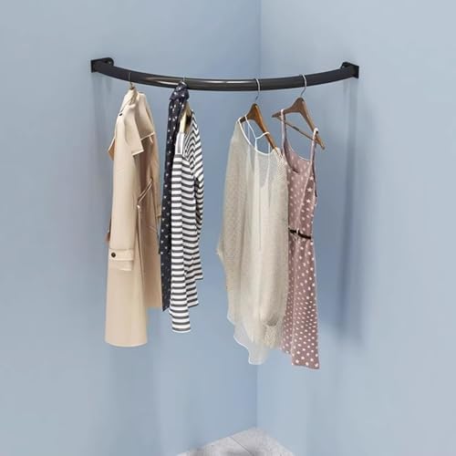Curved Corner Closet Rods - Metal Tube Wardrobe Hanger Bar & Clothes Drying Rack for Efficient Space-Saving, Organizing & Hanging Clothes in Small Areas