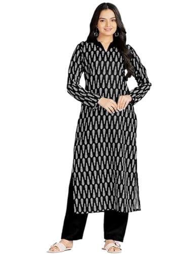 Image of 24 Carat Suit Women's Rayon Blend Straight Kurta Pant Set with Full Sleeves Collared Neck Printed Pattern Regular Fit and Calf Length