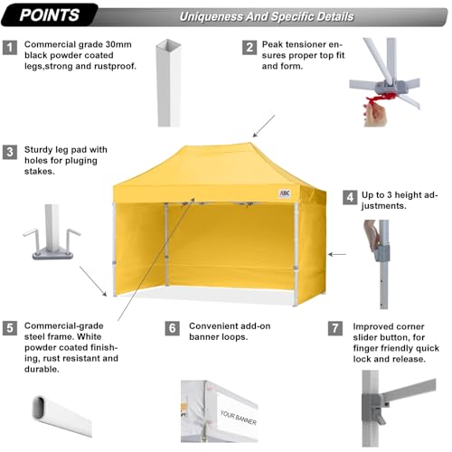 Image of ABCCANOPY Commercial Pop Up Canopy Tent with Sidewalls 10X15,Gold