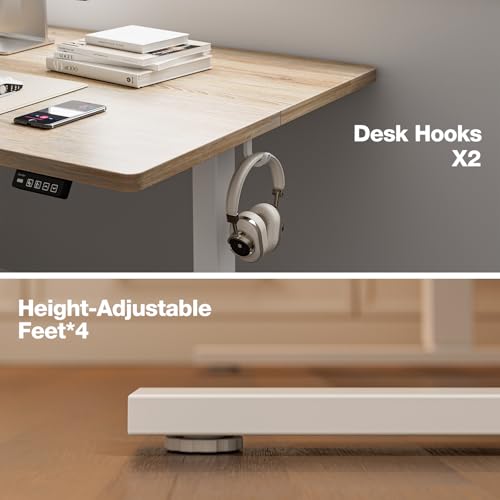 Image of Grandder 55x32 Large Electric Standing Desk, Height Adjustable Computer Desk with 2 Memory Presets, 31.5 inch Deep Desktop Sit Stand Desk Home Office Desk Workstation Table with Hooks, Maple