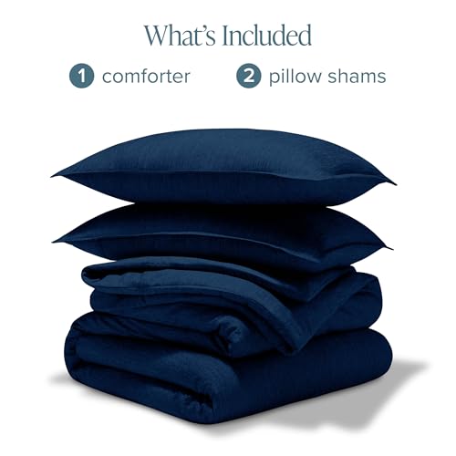 Image of Bare Home Comforter Set - Queen Size - Ultra-Soft - Goose Down Alternative - Premium 1800 Series - All Season Warmth Comforter (Queen, Heathered Dark Blue)