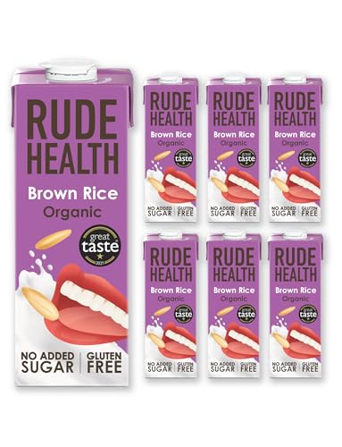 Rude Health 6 x 1 Litre Organic Brown Rice Dairy-Alt Milk 100% Natural Organic Drink Lactose Free Dairy Free & Gluten-Free Unsweetened Award-Winning Healthy & Vegan 100% Recyclable Packaging