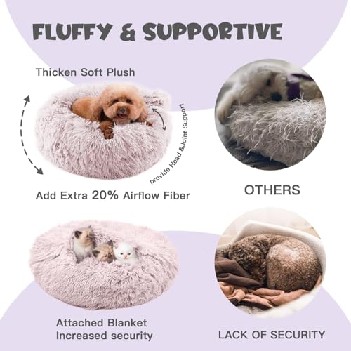 Image of Himax Dog Beds for Small Dogs, Donut Dogs Beds with Blanket Attached, Calming Dog Bed Washable (20 inch /26 inch /35 inch) Beige