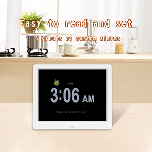 Szslg Digital Calendar Dementia Clock 9 Inch Date Time Day Of The Week Clock With 8 Alarm Options Auto Dimming 1-10 Levels For Seniors Elderly Vision Impaired, White #TOP3