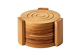 Juvale Bamboo Coasters 6-Pack Set Wooden Coasters with Holder - Round Cup Coasters for Cold Drinks and Hot Beverage, Contemporary Design - Tan, 4.3 Inches