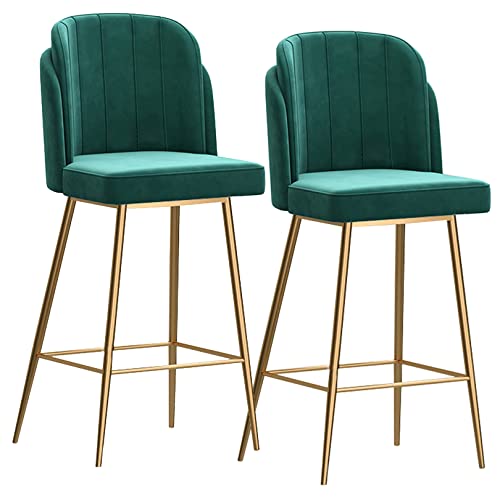 Juego de 2 taburetes de bar modernos con respaldo y cojines gruesos (patas verdes y doradas)