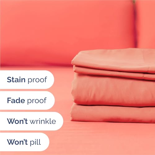 Image of King 6 Piece Bed Sheet Set - Comfy, Breathable & Cooling Sheets - Coral | Ultra Soft Hotel Luxury Bedding Set w / 8-16 Inch Deep Pockets - 1 Flat & 1 Fitted Sheet & 4 Pillowcases - Wrinkle & Fade Free