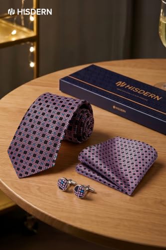 Image of HISDERN Ties for Men Paisley Tie and Pocket Square Cufflinks Set Formal Classic Floral Necktie Handkerchief Wedding Party