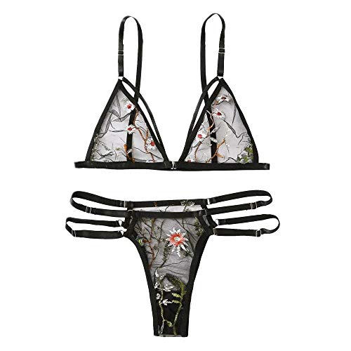 Lingerie érotique en dentelle avec broderie florale et G-string