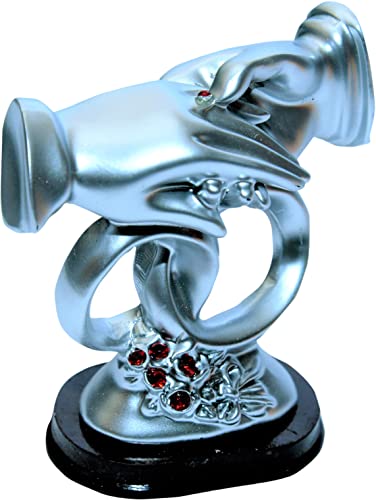Image of Love Couple Ring Statue Polyresin Romantic Decorative Handicraft Figurine Gift Showpiece Used as Home Interior and Bedroom Decor in 10 cm Small Size Silver Colour Showpiece.