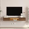 63 Inch Floating TV Stand with LED Lights, Wall Mounted TV Shelf with Under Storage, Open Shelves, Modern Media Console Entertainment Center for Living Room, Bedroom Wood