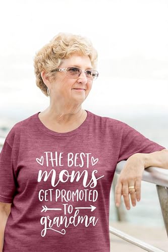 Image of Women Best Moms Shirt Get Promoted to Grandma T Shirt Grandmother Gift Shirt Short Sleeve Casual Tee Top