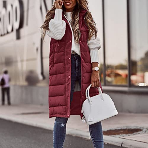Gilet long d'hiver matelassé chaud avec fermeture éclair et capuche