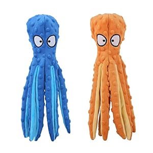 CPYOSN Dog Squeaky Toys Octopus – No Stuffing Crinkle Plush Dog Toys for Puppy Teething, Durable Interactive Dog Chew…