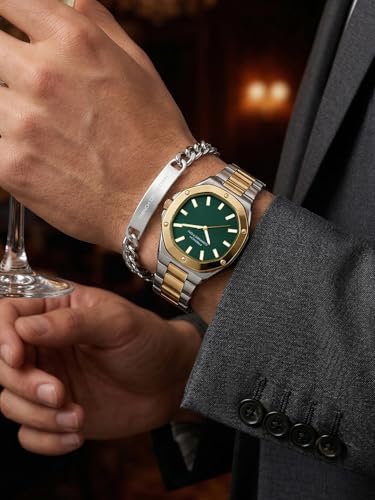 Image of French Connection DUOLUXE Green Dial Stainless Steel Watch and Bracelet for Men - FCB22NTM