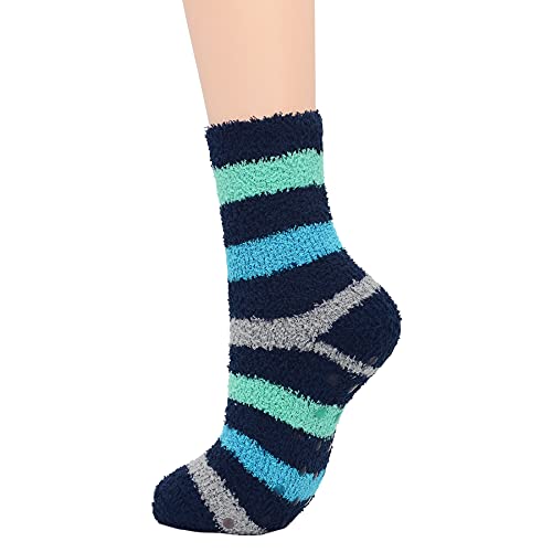 Zando Womens Fuzzy Socks With Grips For Women Athletic Pilates Socks Cozy Fluffy Socks Non-Slip Slipper Grip Socks Fleece Thick Socks Plush Warm Socks Super Soft Sleep Socks 5/Green Dot & Striped #TOP6