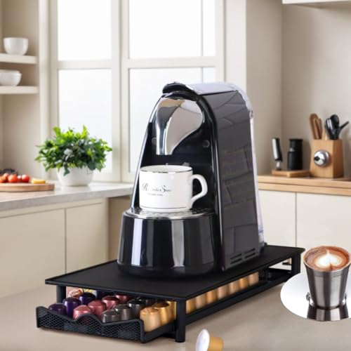 Porta Cápsulas Preta com Suporte para Cafeteira e Gaveta, para Cápsulas Nespresso Original Cápsulas,