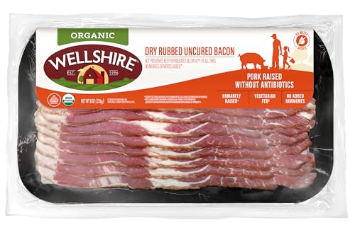Wellshire Farms 8 oz Organic Uncured Bacon – Made from Organic Pork with Sea Salt & Celery Powder, No Nitrates or Nitrites Added