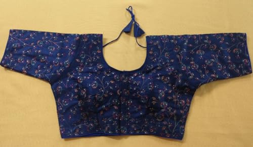 Vihu Fashion Women's Sequence Multi Embroidered U Neck Half Sleeve Readymade Saree Blouse Indian Ethnic Designer Stitched Women's Readymade Half Sleeve Blouse Readymade Blouse for Women