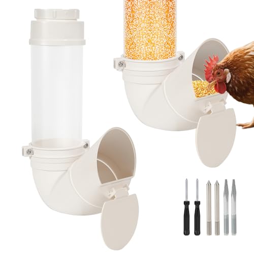 MUALROUS Mangeoire automatique visible pour poulets - Tube en PVC - Sans déchets - Grand distributeur de nourriture pour poulets à suspendre - Pour canards coop dindes et oies