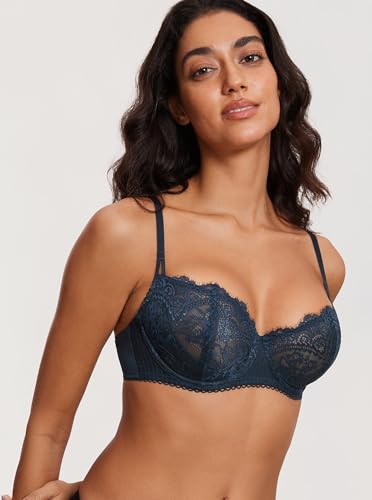 Image of DOBREVA Women's Sexy Lace Push Up Plus Size Bra Sheer Balconette Underwire Unlined