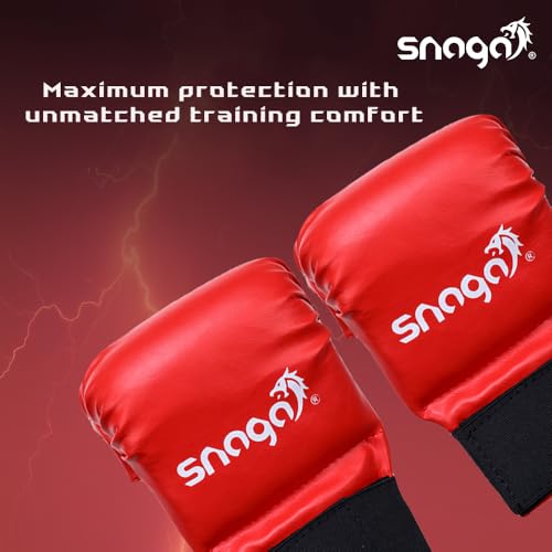 Image of Snaga Karate Gloves /Boxing Training Gloves, Lightweight Padding, Elasticated Hook & Loop Strap Closure for Better Performance, Protection and Comfort (Red, M) (10-13 Years Old)