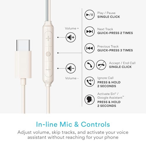 Image of MEE audio SleepTones USB-C Wired Sleep Earbuds for Side Sleepers with Lightweight Low-Profile Silicone Earpieces, Noise Reduction Sleeping Headphones with Built-in Mic & Volume Controls (Beige)