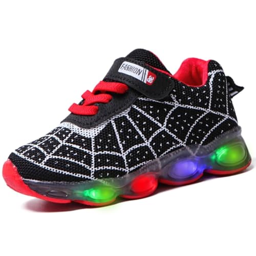 Vorkhuaeri Zapatos con Luz para Niños y Niñas, Zapatillas Deportivas Luminosas LED Correr, Zapatillas Caminar Malla con Dibujos Animados (C-Black,32)