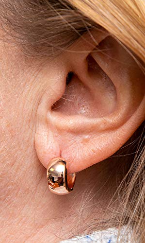 Thick 14K Gold Huggie Hinged Hoop Earrings .60 Inch (15Mm) (8Mm Wide) (Rose Gold) #TOP3