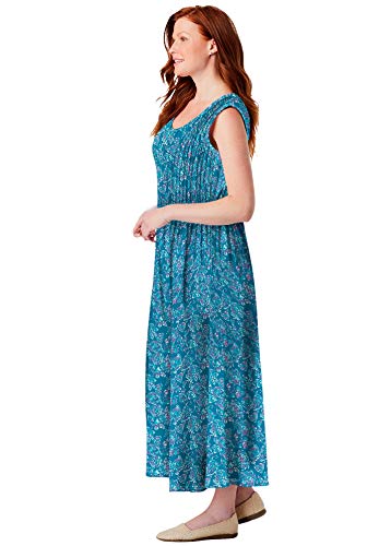 Woman Within Women's Plus Size Pintucked Sleeveless Dress - 3X, Horizon Blue Ditsy Bloom #TOP3