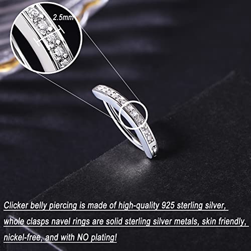 ZS 14G Clicker Belly Button Rings for Women, 925 Sterling Silver Belly Barbell Piercing Simulated Diamonds Rivet Reverse Curved Navel Barbell Body Jewelry4