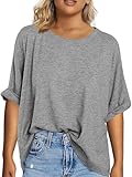 Tankaneo Women's Plus Size Short Sleeve T Shirts Summer Crew Neck Oversized Tees Casual Loose Fit Basic Tunic Tops(XL-5XL) Grey