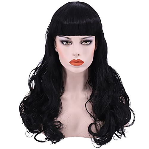 Hulaidywig Long Black Wig with Bangs for Women (Black)